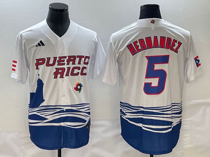 Men 2023 World Cub Puerto Rico #5 Hernandez White Nike MLB Jersey8->more jerseys->MLB Jersey
